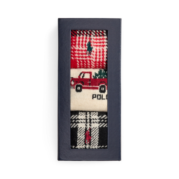 Ralph Lauren Truck-intarsia & Plaid 3-sock Gift Set In Black