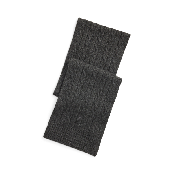 Ralph Lauren Cable-knit Cashmere Scarf In Gray