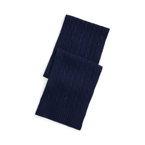 Ralph Lauren Cable-knit Cashmere Scarf In Blue