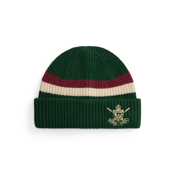 Ralph Lauren Embroidered Rib-knit Wool Beanie In Green