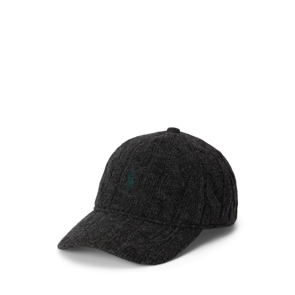 Ralph Lauren Cable-knit Wool-blend Ball Cap In Black