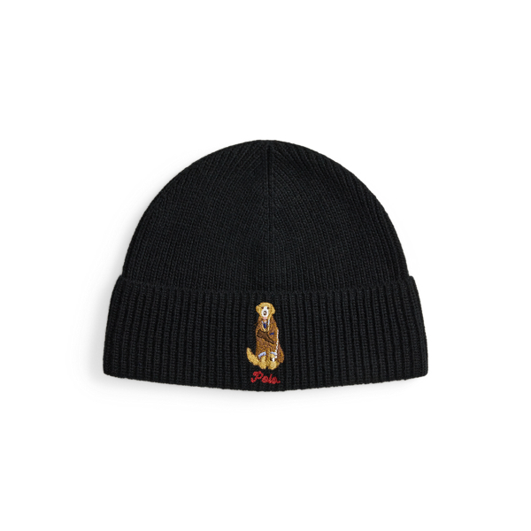 Ralph Lauren Dog-embroidered Rib-knit Beanie In Black