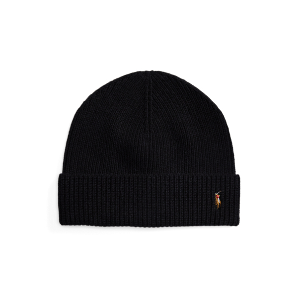 Ralph Lauren Signature Pony Wool-blend Beanie In Black