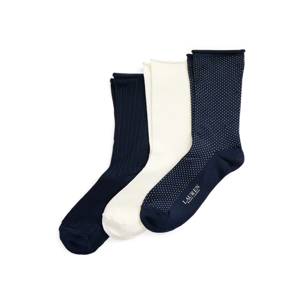 Shop Ralph Lauren Stretch Roll-top Sock 3-pack In Navy