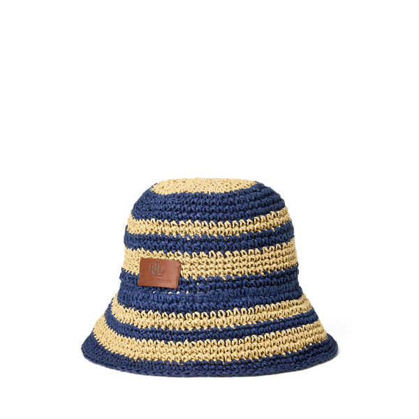 Ralph Lauren Crocheted Straw Bucket Hat In Blue