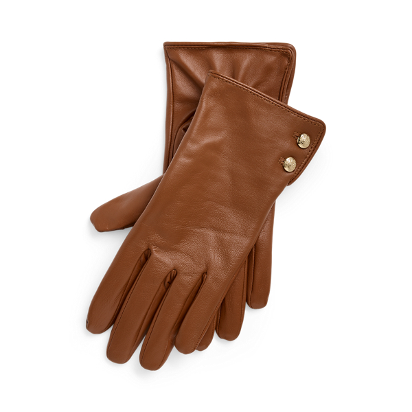 Ralph Lauren Button-trim Sheepskin Tech Gloves In Brown