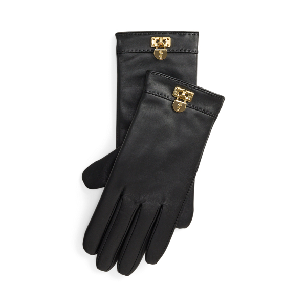 Ralph Lauren Padlock-charm Sheepskin Tech Gloves In Black