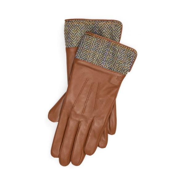 Ralph Lauren Wool Tweed & Sheepskin Gloves In Brown