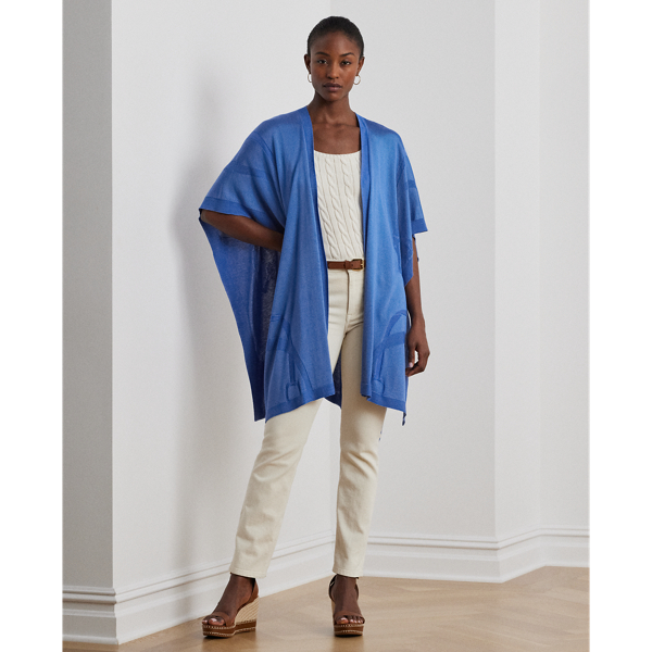 Ralph Lauren Belting-motif Jacquard Ruana In Sky Blue