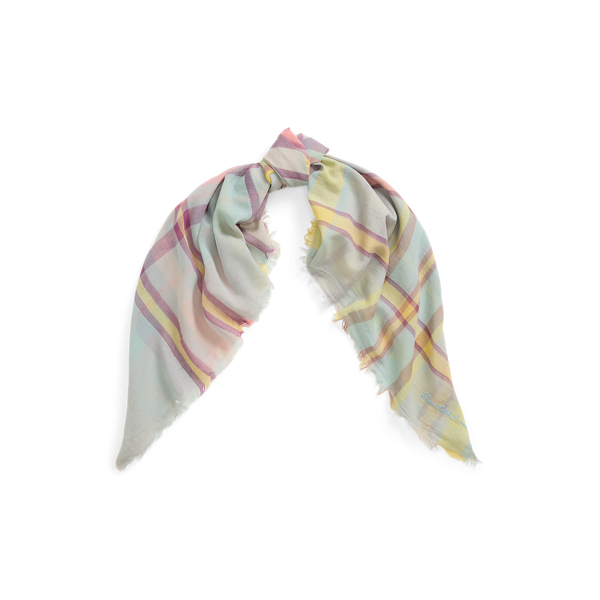Ralph Lauren Plaid Cotton Square Scarf In Rose Mauve