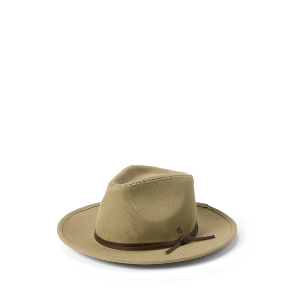 Shop Ralph Lauren Leather-trim Cotton Canvas Fedora In Olive Grove