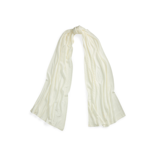 Shop Ralph Lauren Pointelle-knit Wrap Scarf In Cream