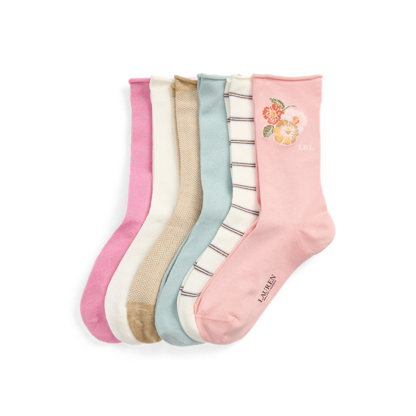 RALPH LAUREN PATTERNED STRETCH ROLL-TOP SOCK 6-PACK 