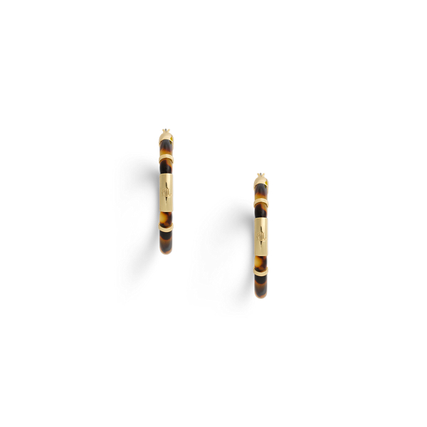 Ralph Lauren Logo Tortoiseshell Large Hoop Earrings In Gold/tortoise