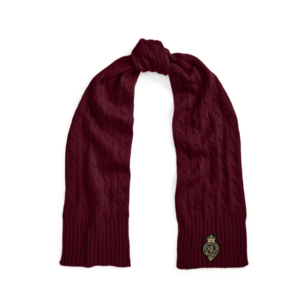 Ralph Lauren Crest-patch Cable-knit Scarf In Red