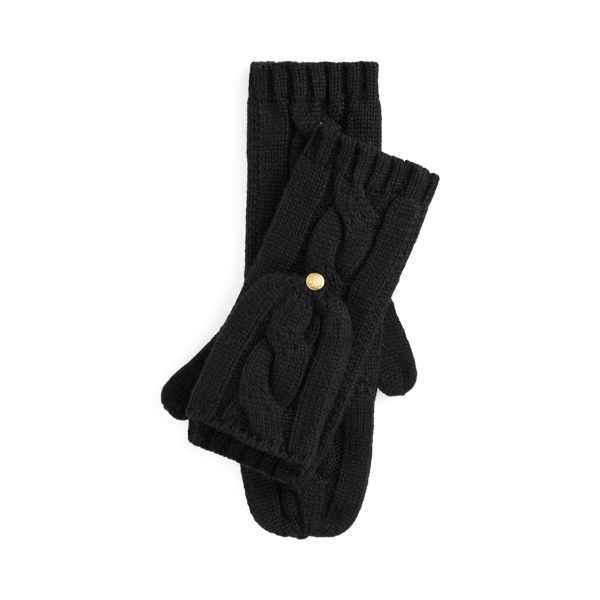 Ralph Lauren Convertible Cable-knit Mittens In Black