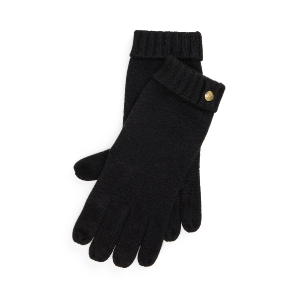 Ralph Lauren Crest-button-trim Knit Gloves In Black