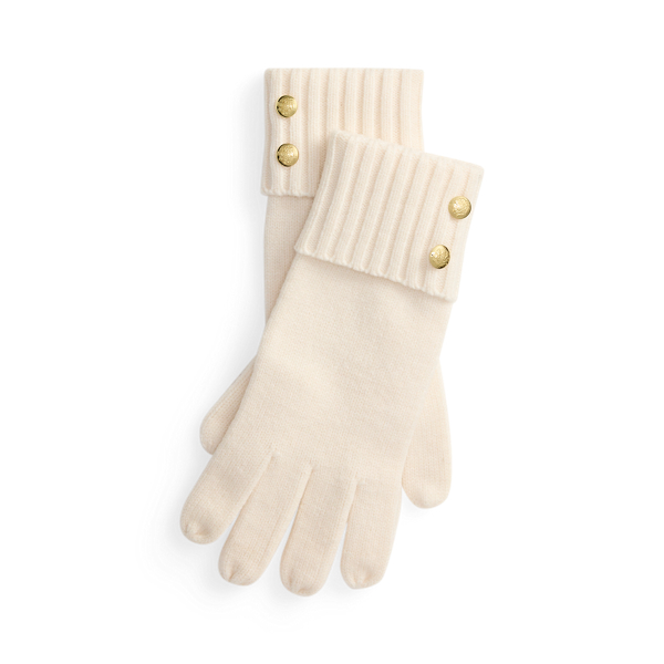 Ralph Lauren Crest-button-trim Knit Gloves In White