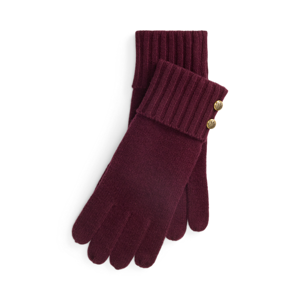 Ralph Lauren Crest-button-trim Knit Gloves In Burgundy