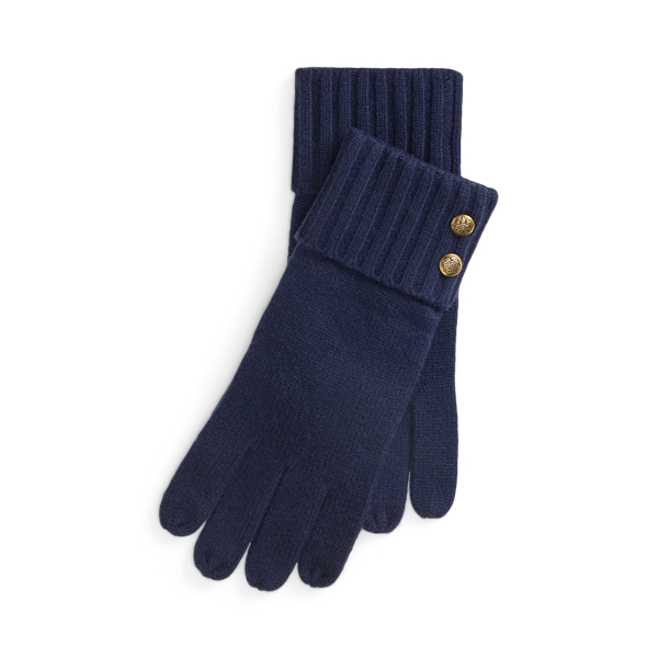 Ralph Lauren Crest-button-trim Knit Gloves In Blue