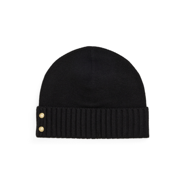 Ralph Lauren Button-trim Knit Beanie In Black
