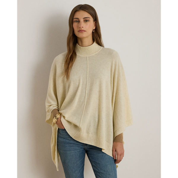 Ralph Lauren Mockneck Knit Poncho In Neutral
