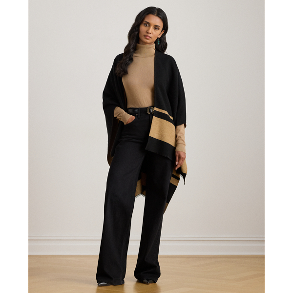 Ralph Lauren Two-tone Crest Jacquard Ruana In Multi