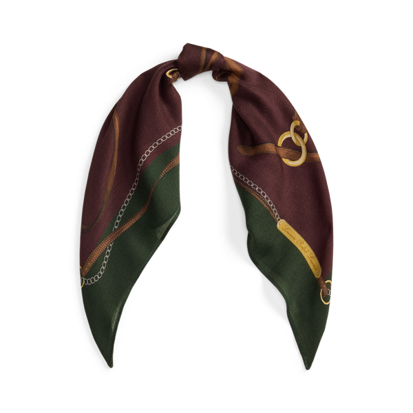 Ralph Lauren Belting-print Wool-silk Square Scarf In Burgundy