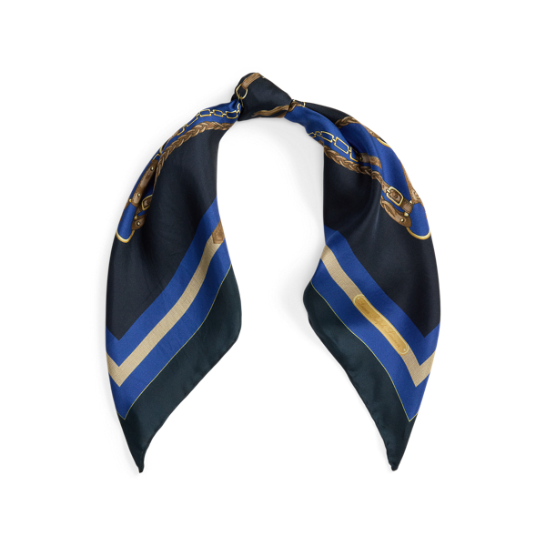 Ralph Lauren Equestrian-motif Silk Square Scarf In Blue