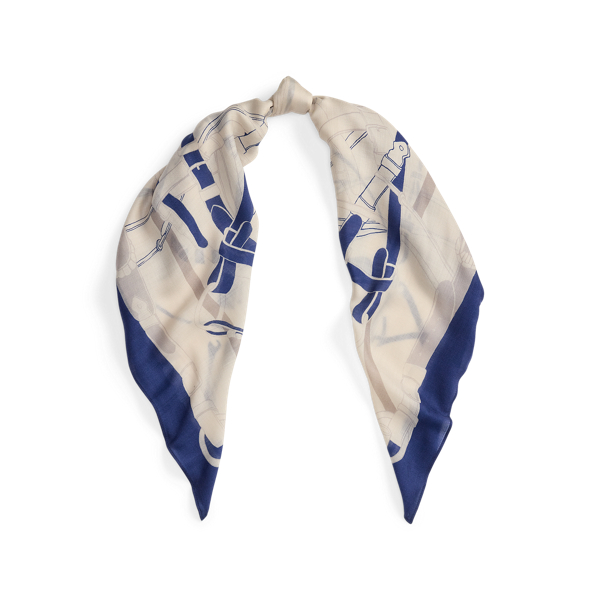 Ralph Lauren Belting-print Wool-silk Square Scarf In Neutral