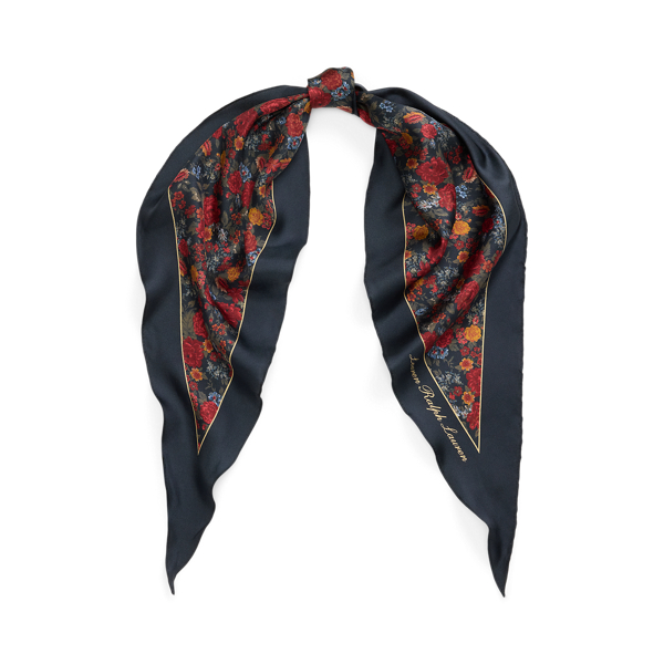 Ralph Lauren Floral Silk Diamond Scarf In Multi
