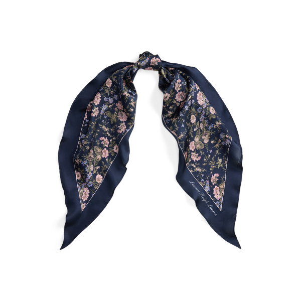 Ralph Lauren Floral Silk Twill Diamond Scarf In Black