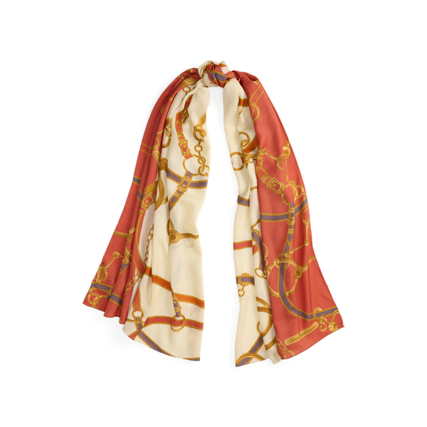 Ralph Lauren Belting-print Wool Wrap Scarf In White