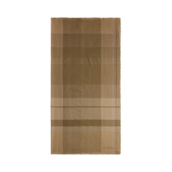 Ralph Lauren Plaid Wool Square Scarf In Brown