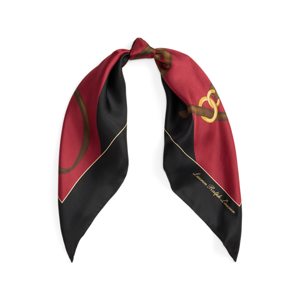 Ralph Lauren Belting-print Color-blocked Silk Scarf In Red