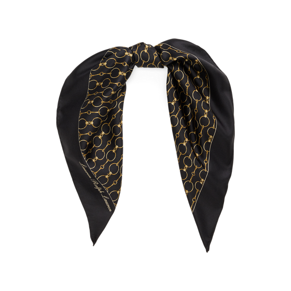 Ralph Lauren Chain-print Silk Square Scarf In Black