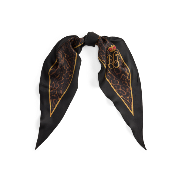 Ralph Lauren Leopard-print Silk Diamond Scarf In Black
