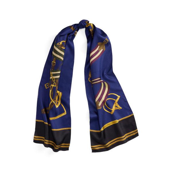 Ralph Lauren Belting-print Color-blocked Silk Scarf In Blue