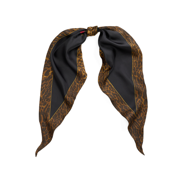 Ralph Lauren Plaid Logo Silk Diamond Scarf In Black
