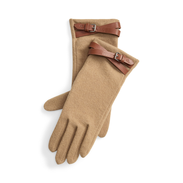 Ralph Lauren Sheepskin-trim Wool-blend Tech Gloves In Brown