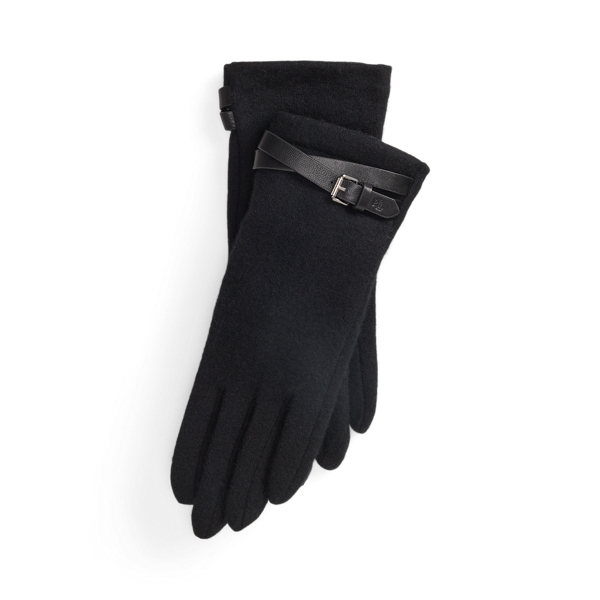 Ralph Lauren Sheepskin-trim Wool-blend Tech Gloves In Black