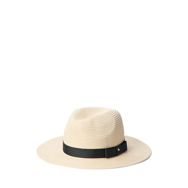 Ralph Lauren Packable Plaited Straw Fedora In Bone/black In Multi