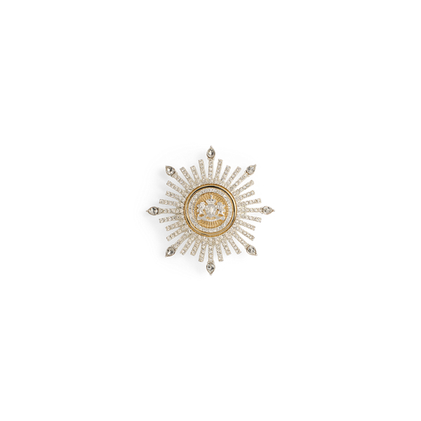 Ralph Lauren Two-tone Crystal Crest Burst Pin In Gold