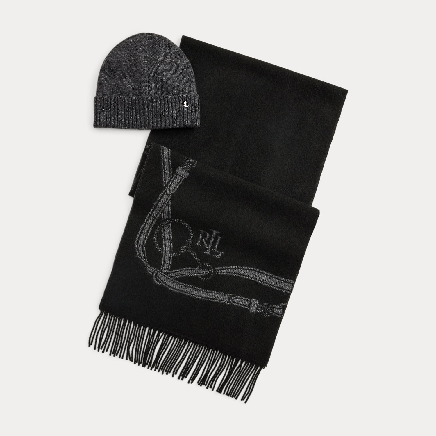 Belting-Motif Scarf & Beanie Gift Set