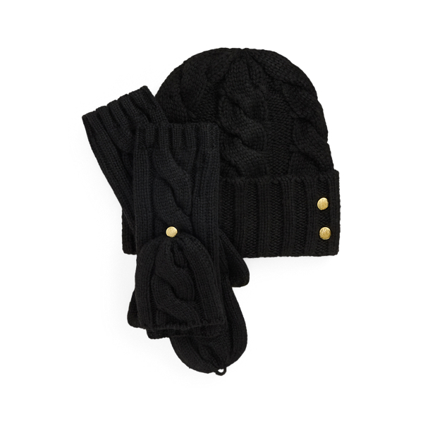 Lauren Ralph Lauren Cable-Knit Beanie & Mittens Set