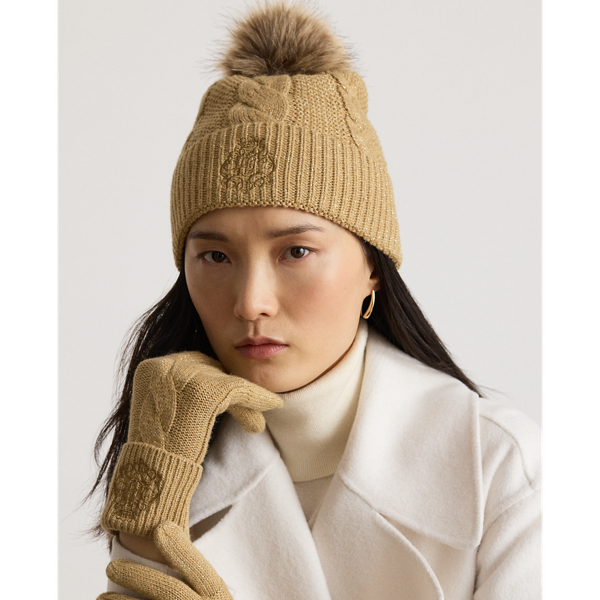 Lauren Ralph Lauren Embroidered-Crest Pom-Pom Cable Beanie
