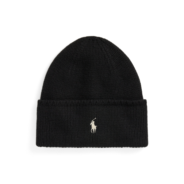 Ralph Lauren Knit Merino Wool Beanie In Black