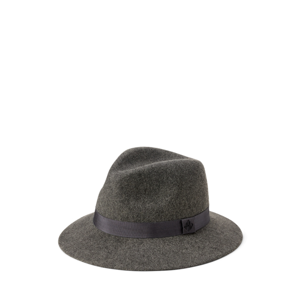 Ralph Lauren Ribbon-trim Wool Fedora In Gray