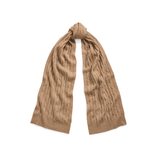 Polo Ralph Lauren Cable-knit Cashmere Scarf In Collectin Camel