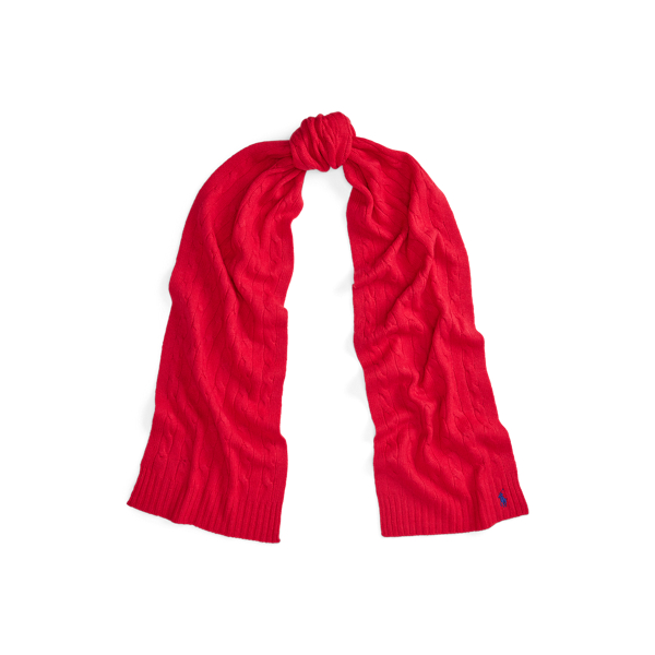 Ralph Lauren Cable-knit Wool-cashmere Scarf In Red